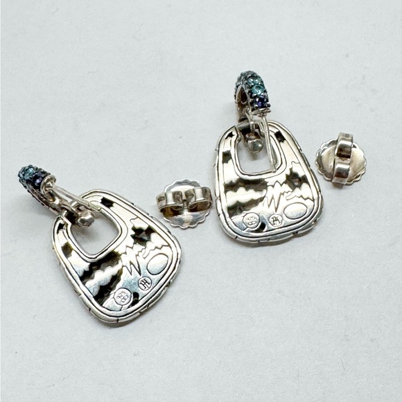 John Hardy .925 Kali Lava Fire Iolite Blue Topaz Door Knocker Dangle Earrings - Picture 3 of 6
